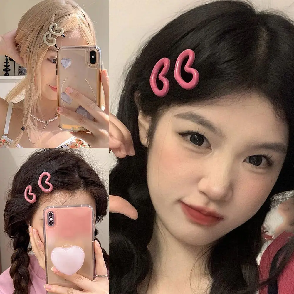 Cute Sweet Pink Heart Hairpin Female Simple Versatile Bangs Hairpin Accessories Headdress C7W9