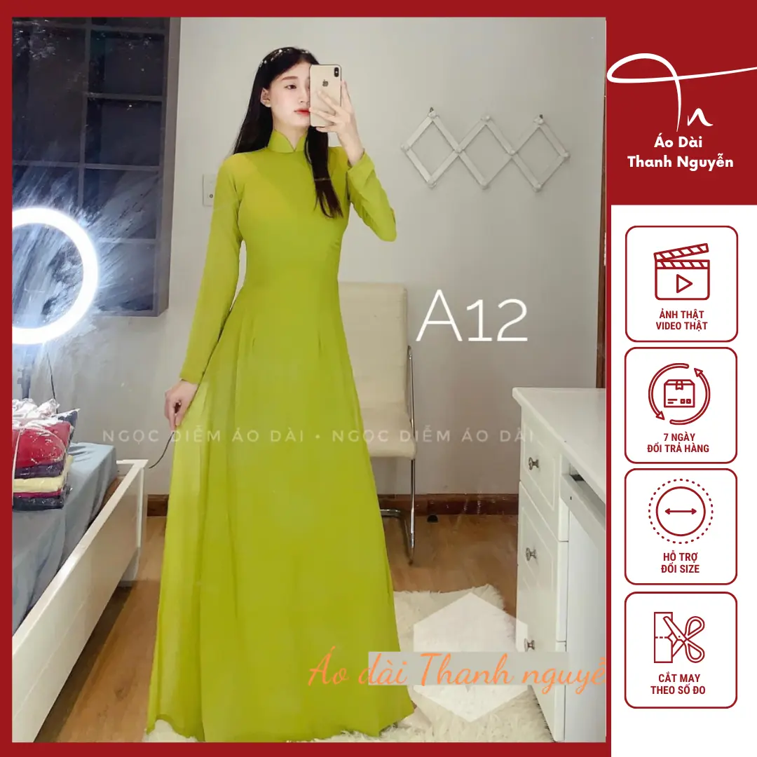 BST Áo Dài 4 Tà Nhiều Màu May Sẵn, Áo Dài Truyền Thống Cổ Cao Tay Dài ( chiphong trơn) Nữ Dress