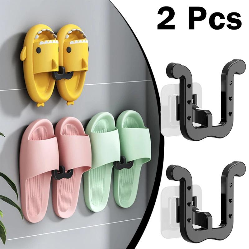 2Pcs Slipper Hooks Bathroom Wall Mounted Punch-Free Slipper Racks ...