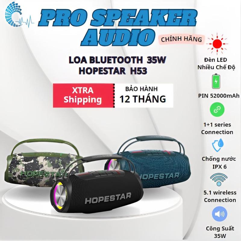Tặng Nhạc Loa Bluetooth Hopestar H53 2024 Âm Trầm ARGB LED nhiều màu sắc công suất 35W Hỗ Trợ ghép Đôi 2 Loa TWS IPX6 Bluetooth 5.0 cộng hưởng Củ Loa Nghe Nhạc