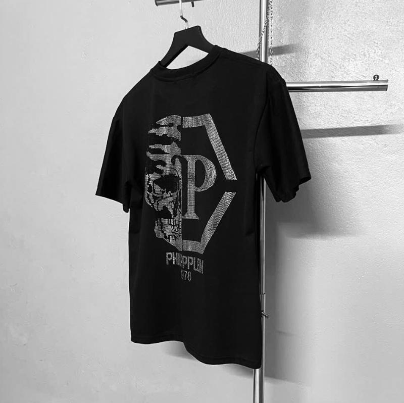 Áo Phông Nam - Áo Thun Đính Đá qp philip Chất Vải Cotton LOGo Kim Loại size 30-80kg mã Đá P