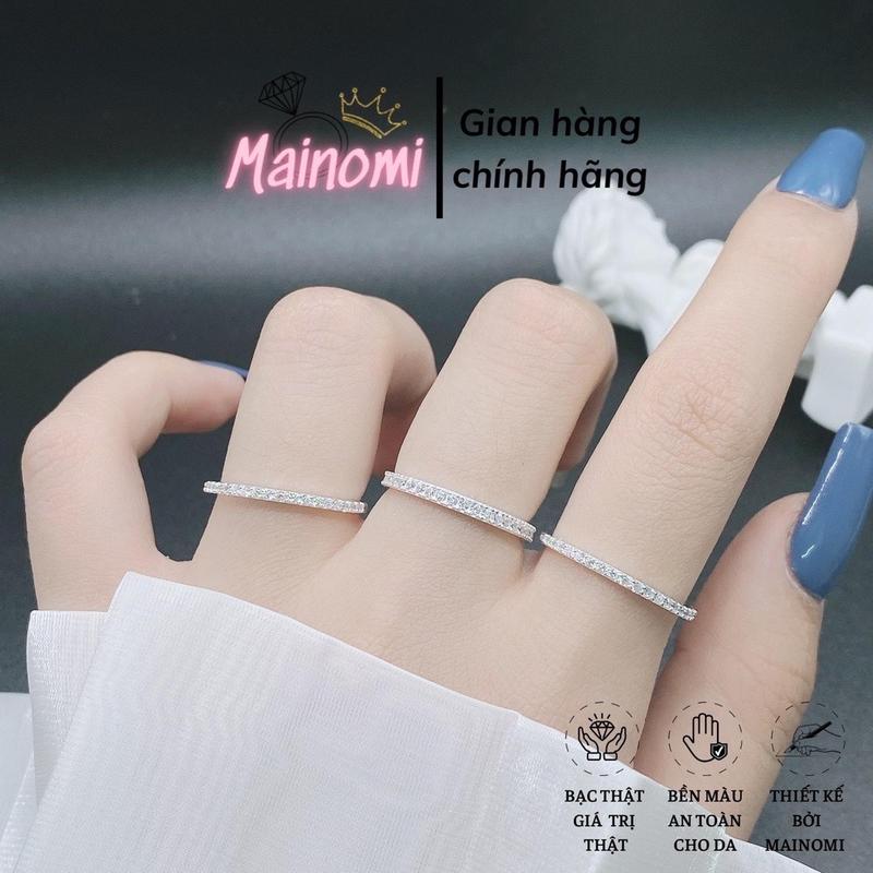 Nhẫn 1 hàng đá 2 bản nhà MAINOMI bạc ta đẹp chuẩn