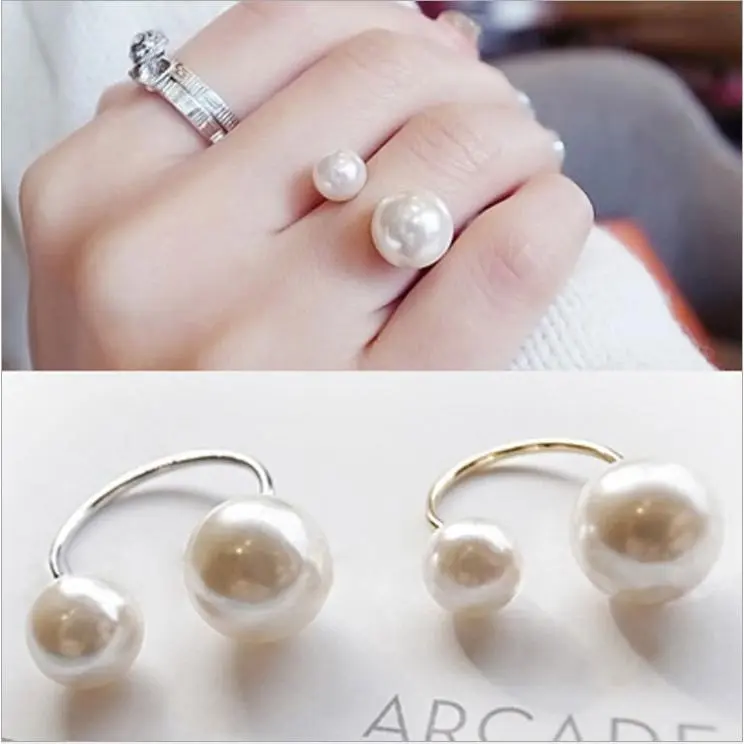 Nhẫn Ngọc Trai, Thiết Kế Hàn Quốc Nam, Kiểu Mở Đầu, Phong Cách Tối Giản, Nhẫn Cỡ Đôi, Vòng Ngọc Trai Phóng Đại, Dành Cho Nữ, J588