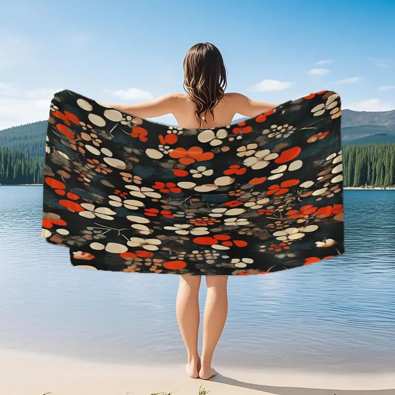 Floral Print Beach Towel, Portable Travel Beach Towel, Soft Absorbent Towel for Fitness, Travel, Swimming, Yoga, Sauna 0
