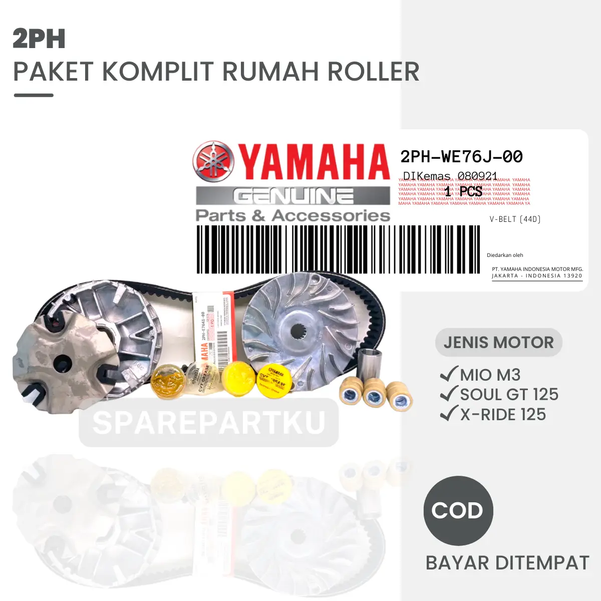 2PH PAKET KIRIAN MIO M3 / HEMAT 4 JENIS RUMAH ROLLER + KIPAS + VANBELT + GEMUK / MIO Z / S 125 / SOUL GT 125 / X-RIDE 125 / FINO 125 / PAKET KIRIAN HEMAT / ROLLER / BOSH BOS / VANBEL / RUMAH ROLER ASSY / SATU SET CVT / PAKET CVT / FANBEL / PANBEL