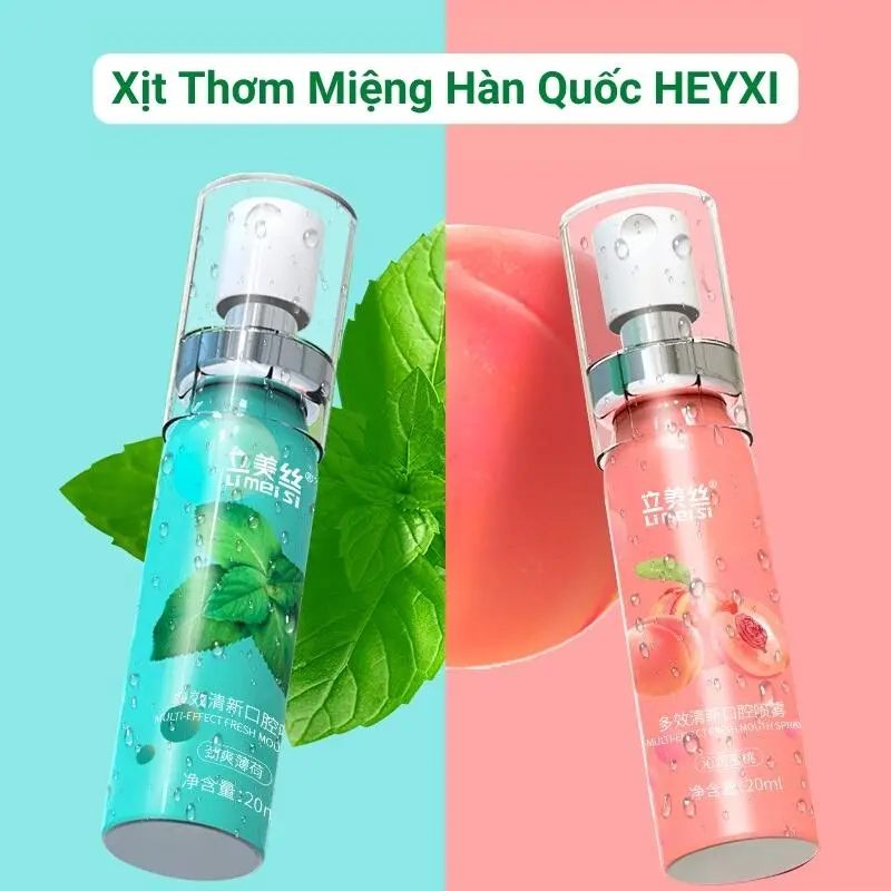 Xịt thơm miệng HEYXI 20ml vị đào,bạc hà kháng giúp giảm hôi miệng