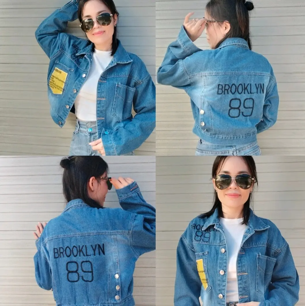 [Free size 40 60]Áo khoác jean from vừa BROOKLYN89 xinh đẹp cho cô nàng màu xanh40-60kg BL Jacket Nữ Women  Có Cổ Top bán chạy