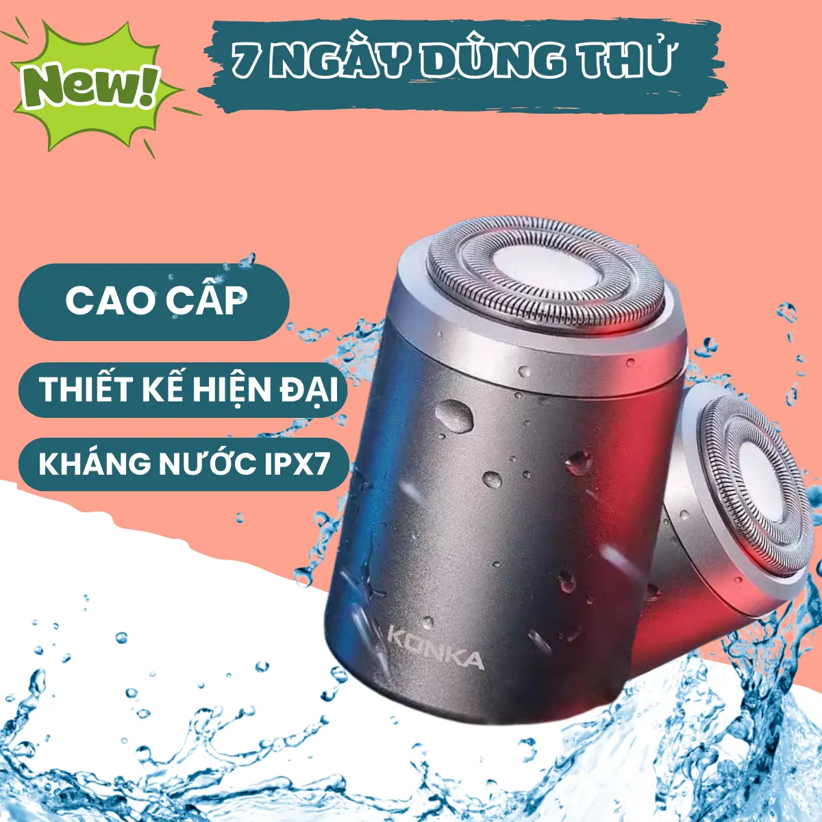 Máy Cạo Râu KONKA Mini 8 Êm Nhẹ Chống Nước IPX7, Dao 15 Lưỡi, Cổng Sạc Type-C