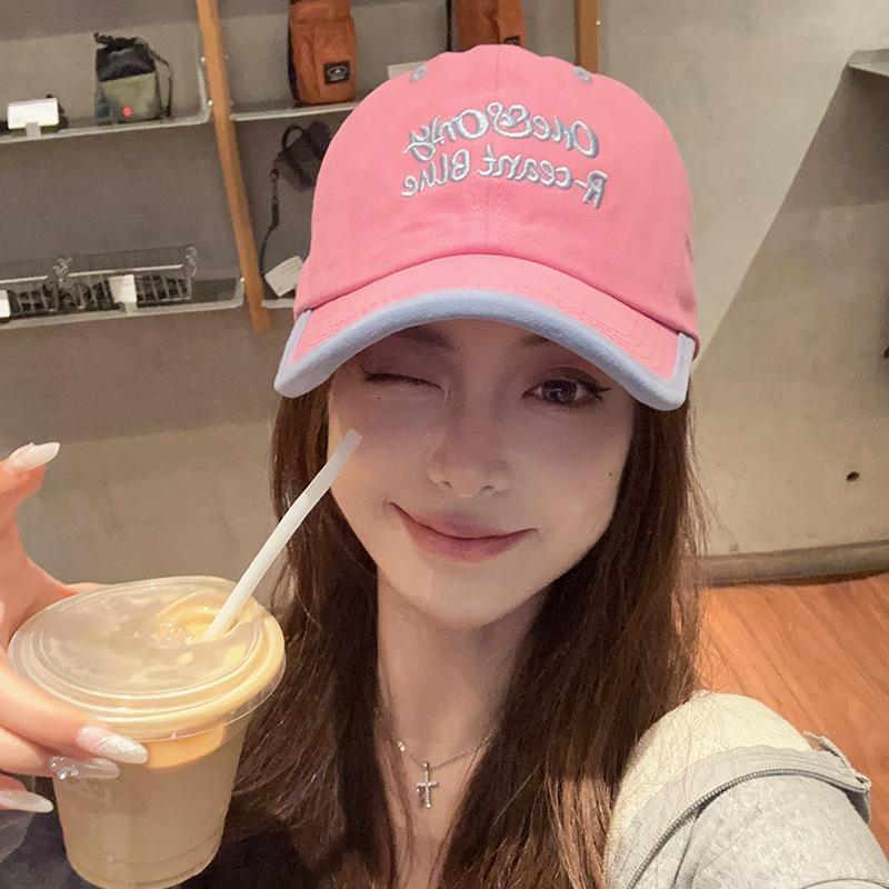 Colorblock Soft Top Hip-Hop Baseball Cap, Unisex Korean-Style 3D Letter Embroidery, Wide Brim Duckbill Hat, Face-Slimming Design 2