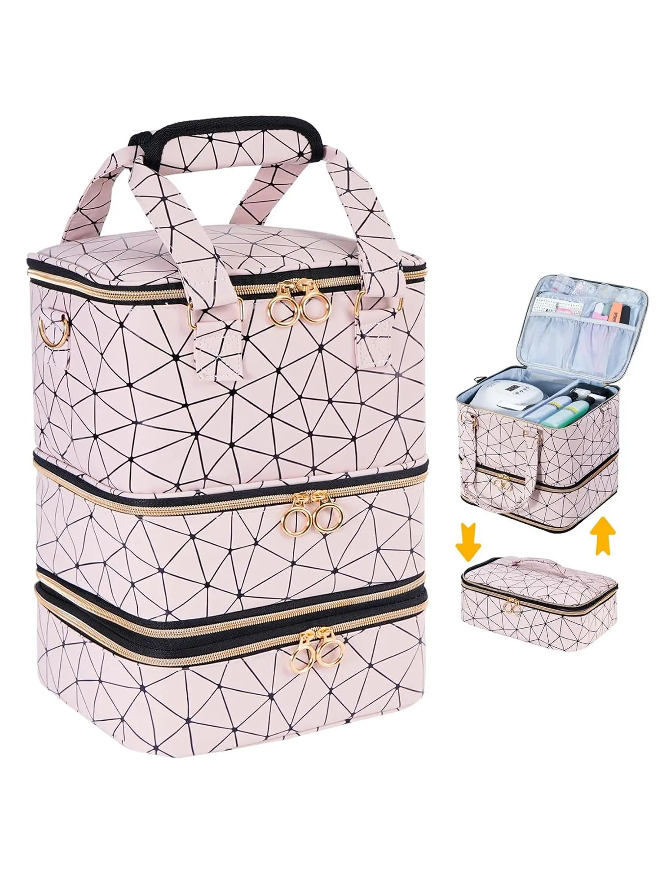 Geometric & Leopard Pattern Nail Art Storage Bag, Large Capacity Nail Art Storage Bag with Handle, Durable Nail Art Tool Storage Organizer for Home & Salon Use, Traveling Essentials