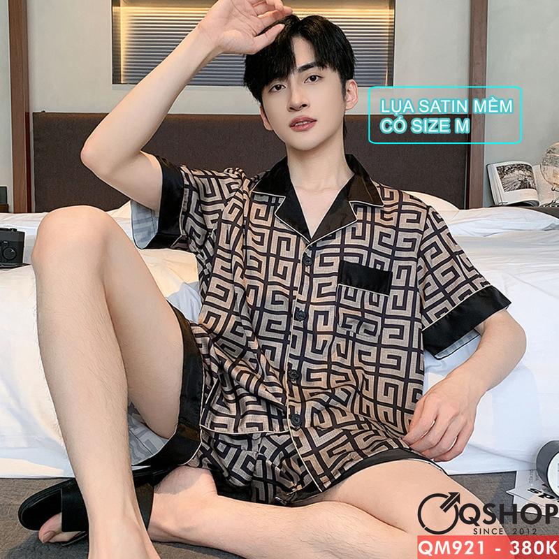 Bộ đồ ngủ pijama nam quần ngắn tay ngắn lụa satin mềm mịn mặc nhà mặc ngủ thoải mái QSHOP QM921