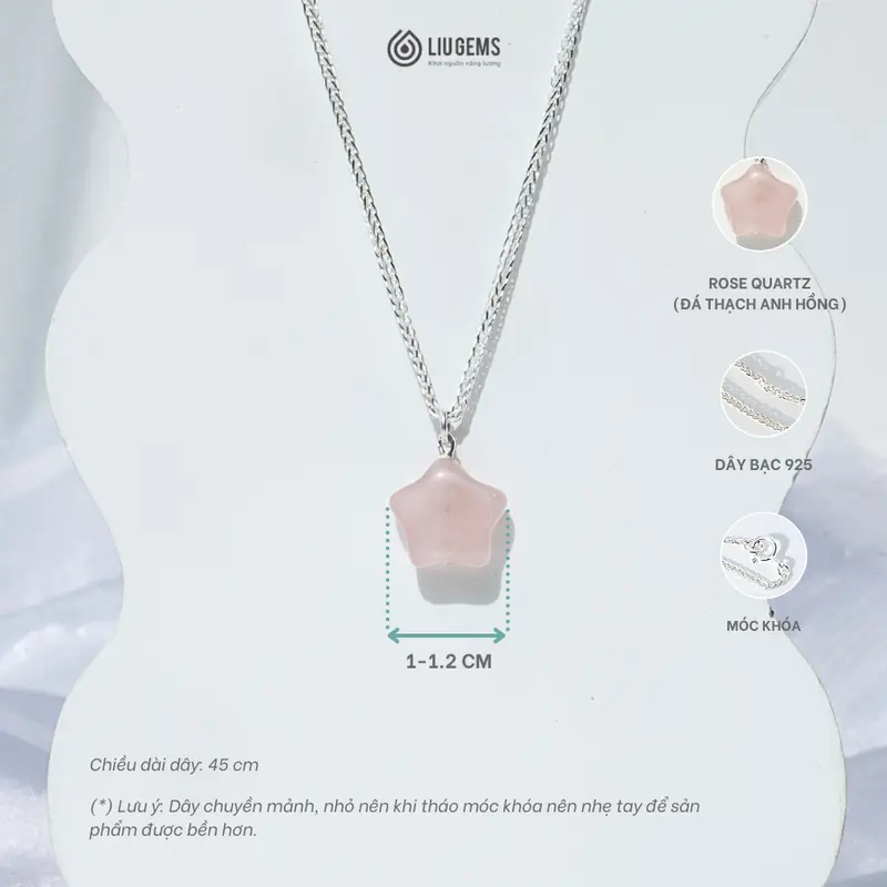 Dây Chuyền Nữ Bạc 925 Liugems Ngôi Sao Đá Thạch Anh Hồng Xinh Xắn, Dễ Thương, Thời Trang DC26 (Mua một, tặng một hộp đựng trang sức + một khăn lau bạc miễn phí) 3