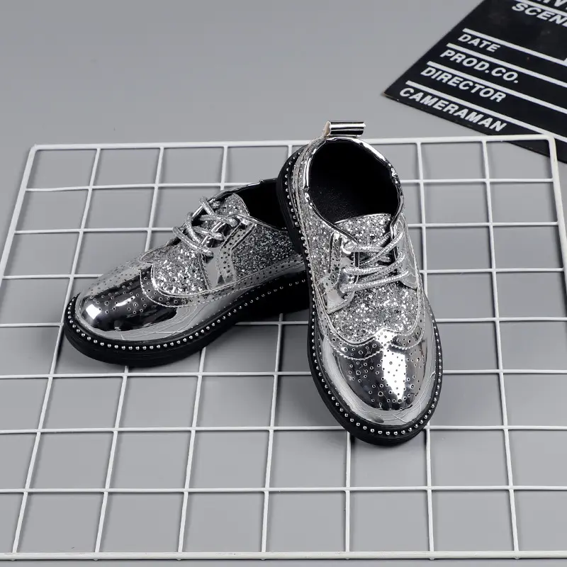 Children's Glossy Leather Shoes Baby Host Performance Lace-up Children's Shoes Boys and Girls Fashion PU Leather Shoes