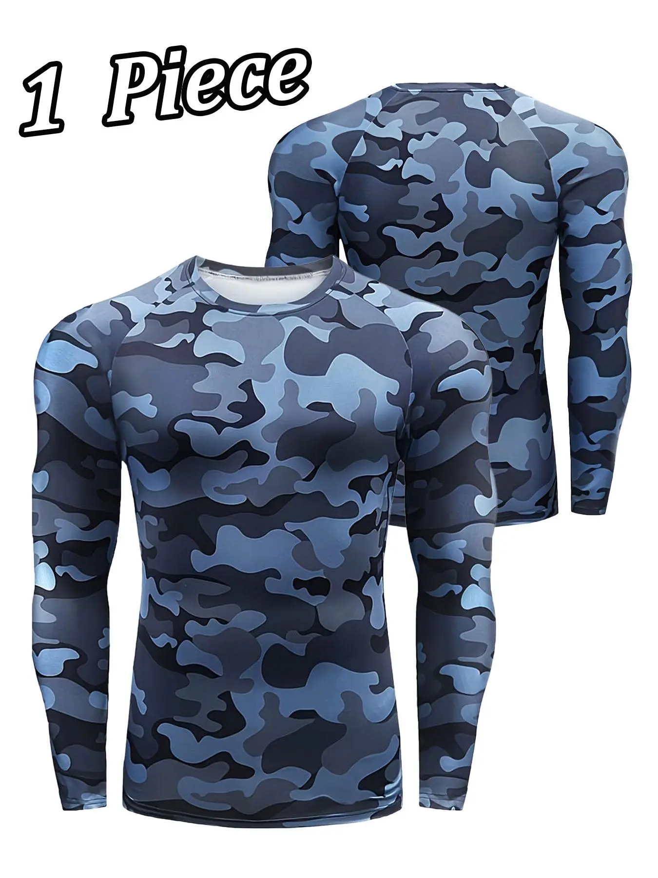 Men's Camo Print Long Sleeve Sports Tee, Breathable Sweat-absorbing Quick-drying Raglan Sleeve T-shirt, Casual Comfy Top for Gym Workout Running