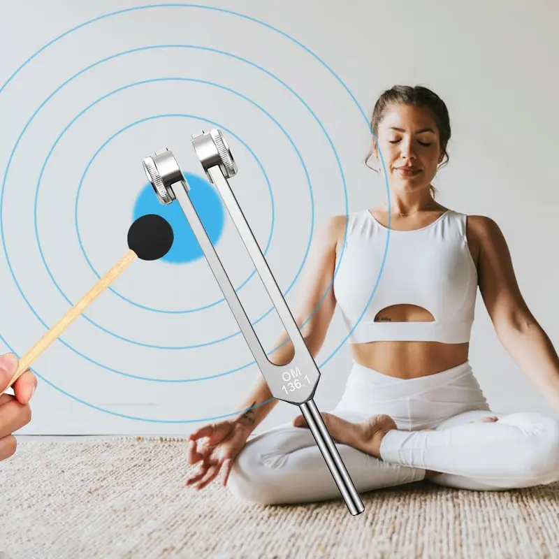 Tuning Forks with Fixed Weights, 1 Set 136.1Hz Tuning Fork with Bag & Hammer & Cleaning Cloth & Accessories, Percussion Instruments for Sound Healing 2