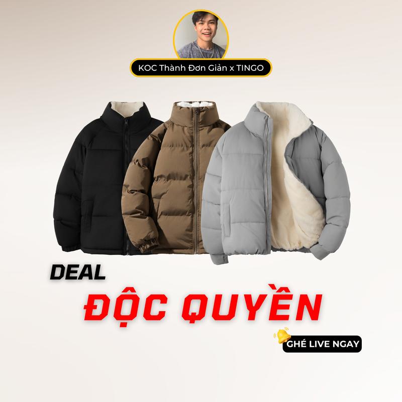 TINGO X Thành Đơn Giản Áo Khoác Phao Suông CỔ LÔNG lót lông cừu cao cấp TINGO Áo đại hàn dày dặn Chống rét Giữ ấm cơ thể cho nam nữ Unisex Menswear Jacket Menswear Jacket 4 màu 11