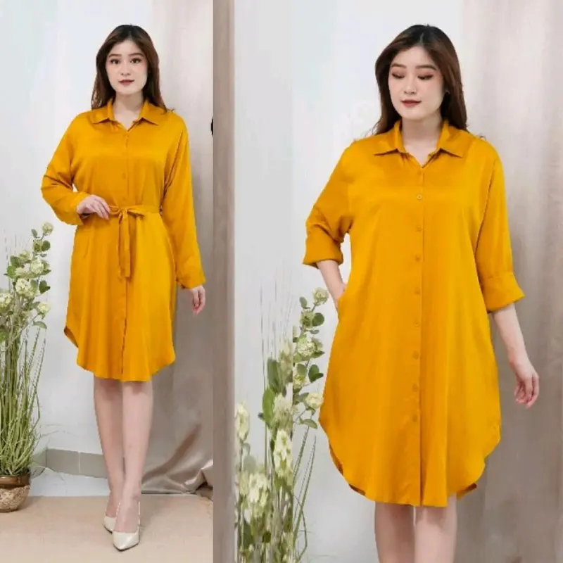 Tunik Kemeja Basic Polos Wanita Bahan Adem dan Nyaman Dipakai Pas untuk Kuliah, Hangout, atau Kerja - Azka Collection - Kain Shakila Lembut Busui Muslim jumbo Tangan Panjang 3