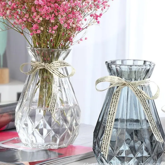 Lọ hoa đa giác vân kim cương đẹp kèm nơ