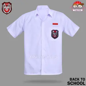 Kemeja Putih Lengan Pendek Baju Seragam Sekolah SD / Seragam Sekolah SD Kemeja Putih Lengan Pendek Bendera Bordir
