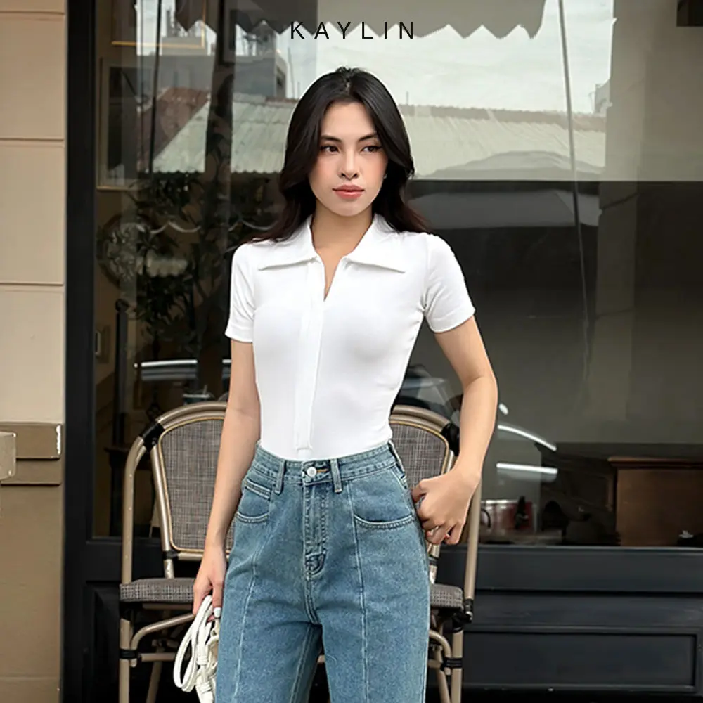 Áo thun nữ KAYLIN có cổ chất vải thun gân ôm body phối khoá kéo phong cách Polo - N2220 Top Women Polo | BigBuy360 - bigbuy360.vn