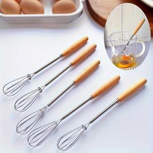 Wooden Handle Whisk, 3 Counts Mini Stainless Steel Egg Beater, Milk Whipper Wire Whisk for Blending, Whisking, Beating, Or Stirring, Bakeware
