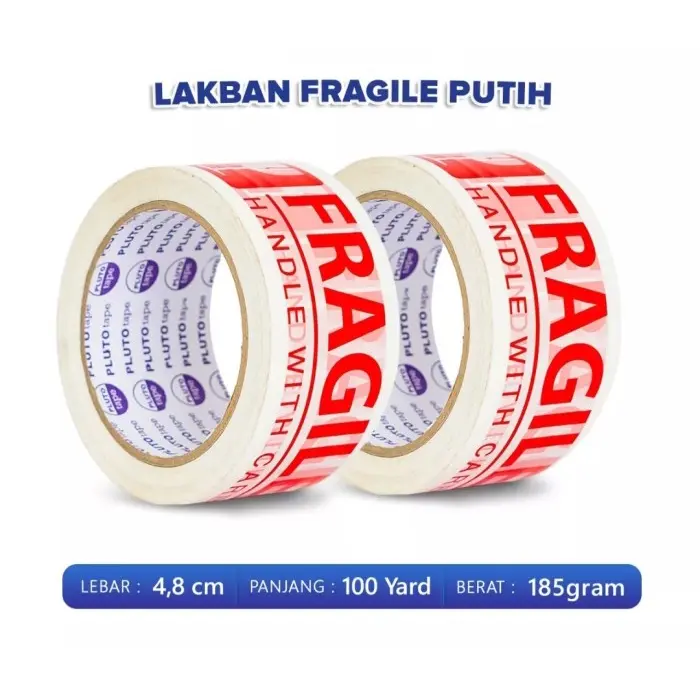 Lakban Fragile 2 in 1 ( 2 warna ) 48 MM x 100 yard - Merah 2