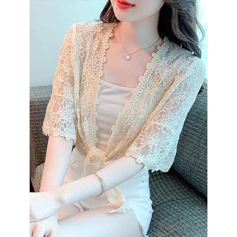 Khăn Choàng Cho Váy Cỡ Nhỏ Áo Cardigan Ren Cao Cấp Mỏng Mùa Hè Áo Choàng Chống Nắng Ngắn Che Lưới