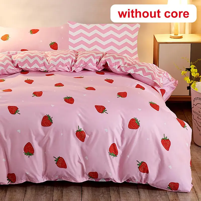 Strawberry & Chevron Pattern Duvet Cover Set, 2/3 Counts/set Including 1 Duvet Cover & 1/2 Pillowcase without Filler, Soft Comfortable Bedding Set for Home Bedroom, Bedsheet Sets 5