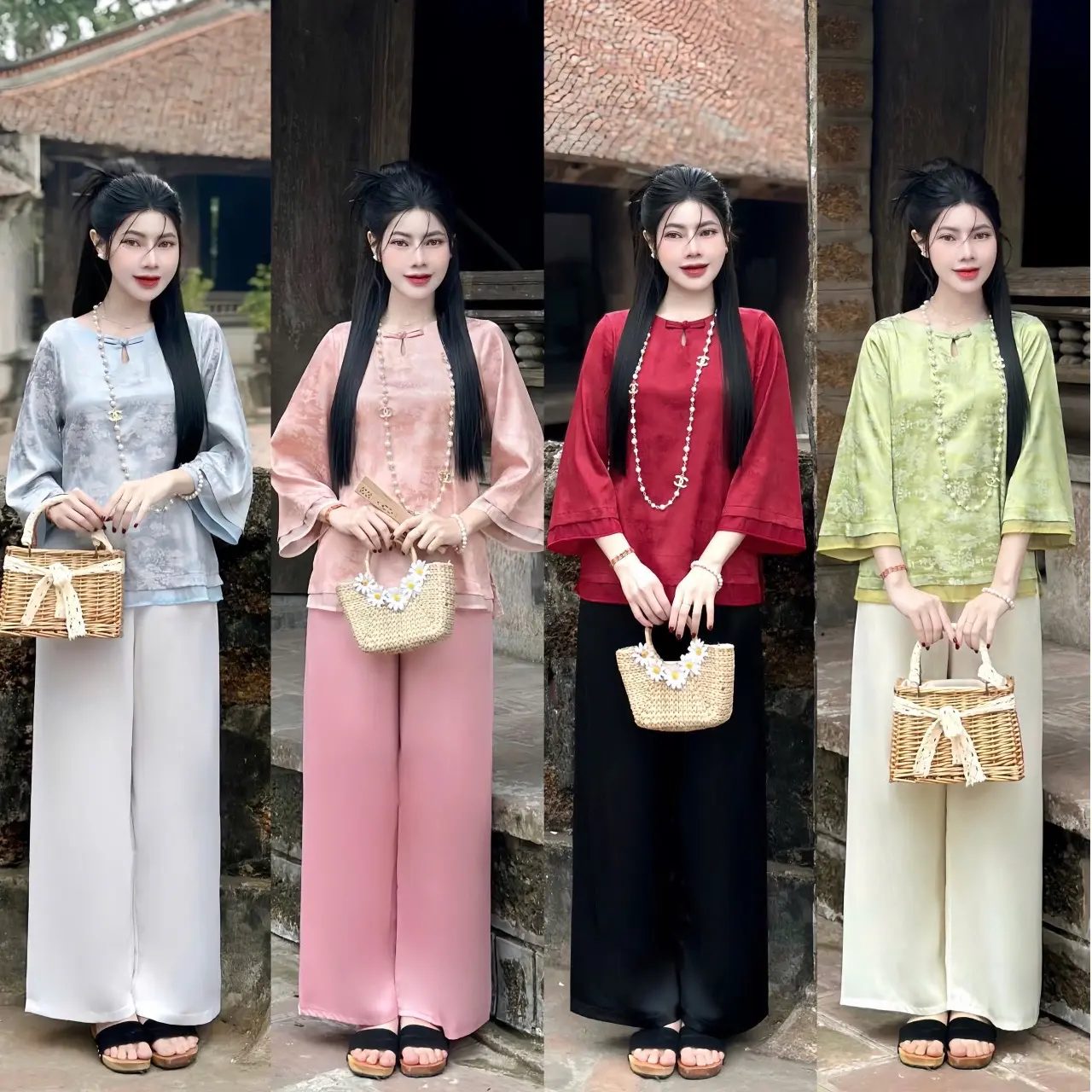 pháp phục lễ chùa - Mẫu gấm 1 nút thắt, quần lụa vân cao cấp