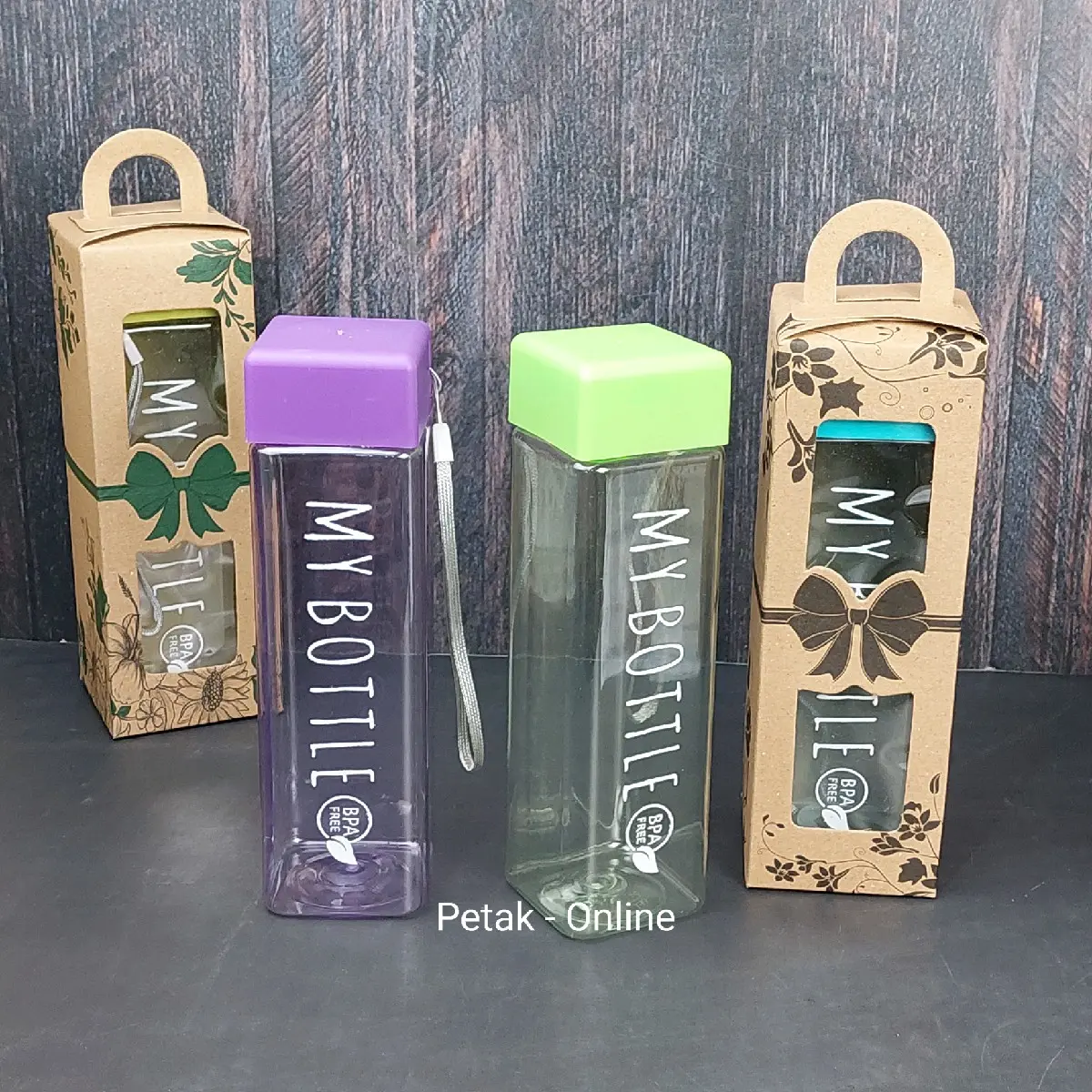My Bottle Kotak/ Botol Minum Plastik 500 ml Kemasan Box Tenteng Coklat