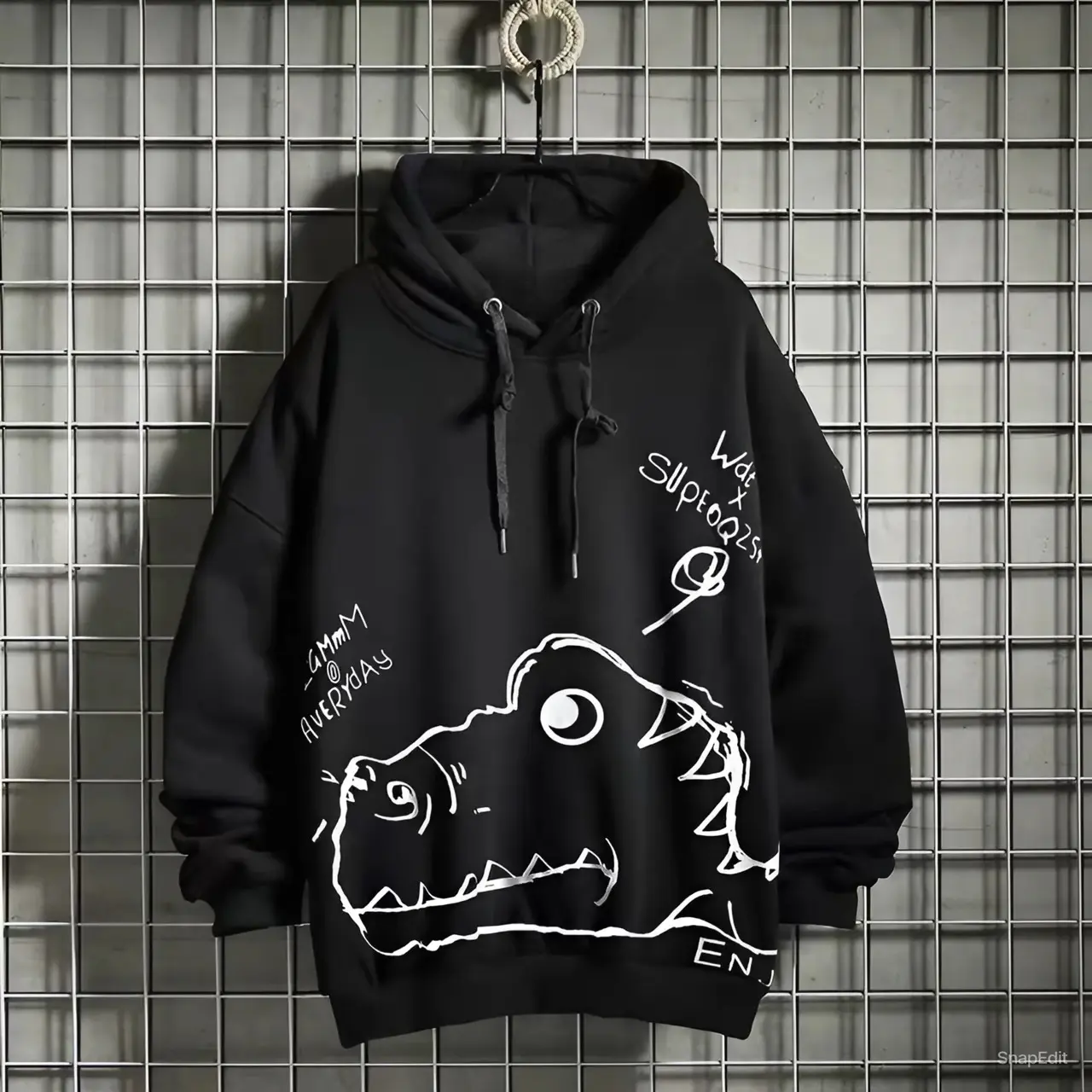 Áo Khoác Hoodie Unisex Nam Nữ Hoạ Tiết Khủng Long Cạp Cạp Siêu Cute Menswear Dài Tay Đen