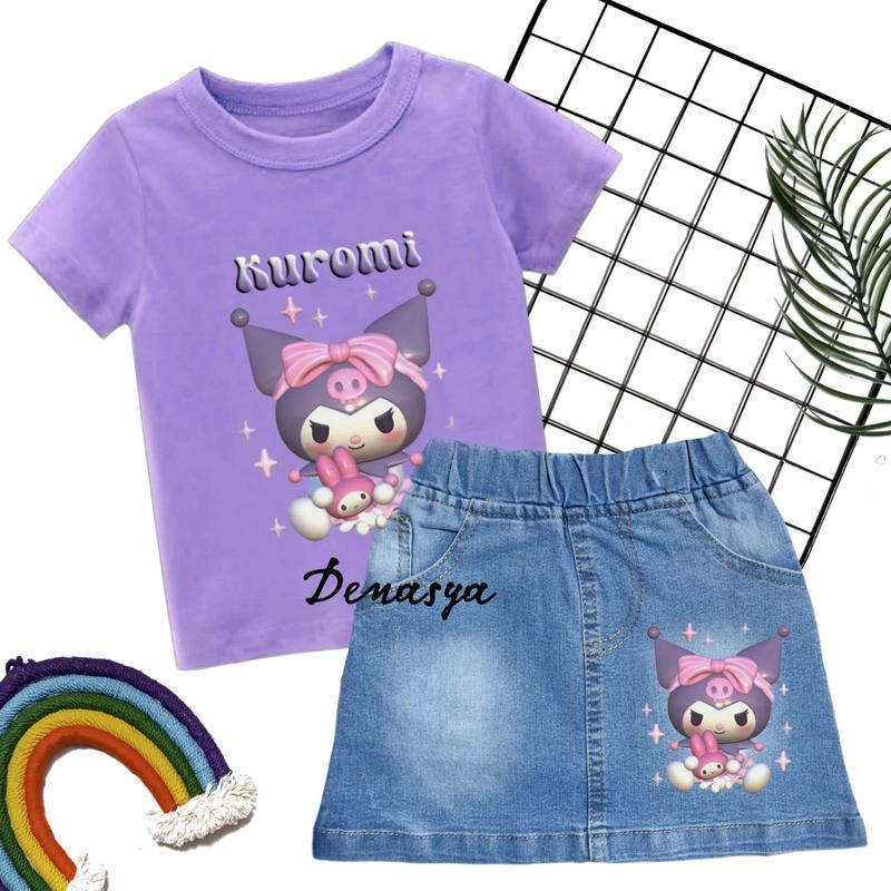 SETELAN ANAK PEREMPUAN / SETELAN ROK JEANS ANAK MOTIF CINNAMOROLL / ROK KUROMI 1-8 TAHUN 0