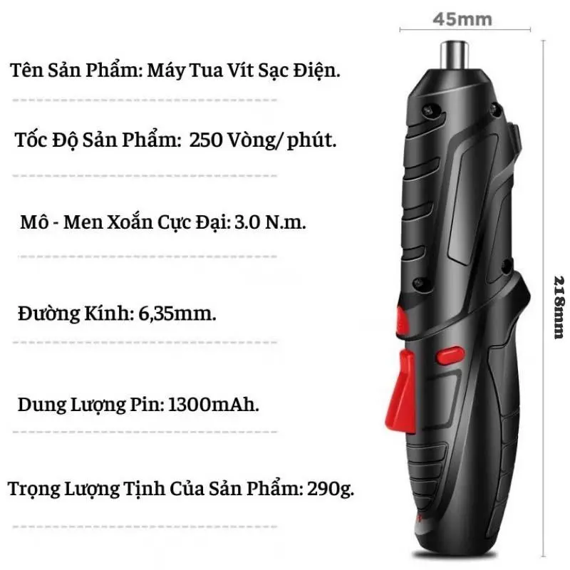 Bộ máy khoan bắt vít cầm tay pin 1800mah, bộ đồ 47 chi tiết sạc pin tiện dụng, nhỏ gọn, đa năng 7