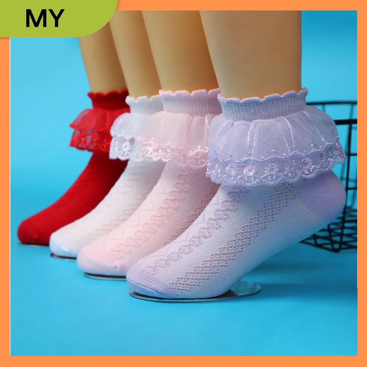 Stokin Tepi Renda, Gaya Korea, Untuk Kanak-kanak Perempuan, Stokin Jaringan Kapas Berkualiti Tinggi, Sesuai untuk Pelajar, Stokin Renda Perempuan Comel