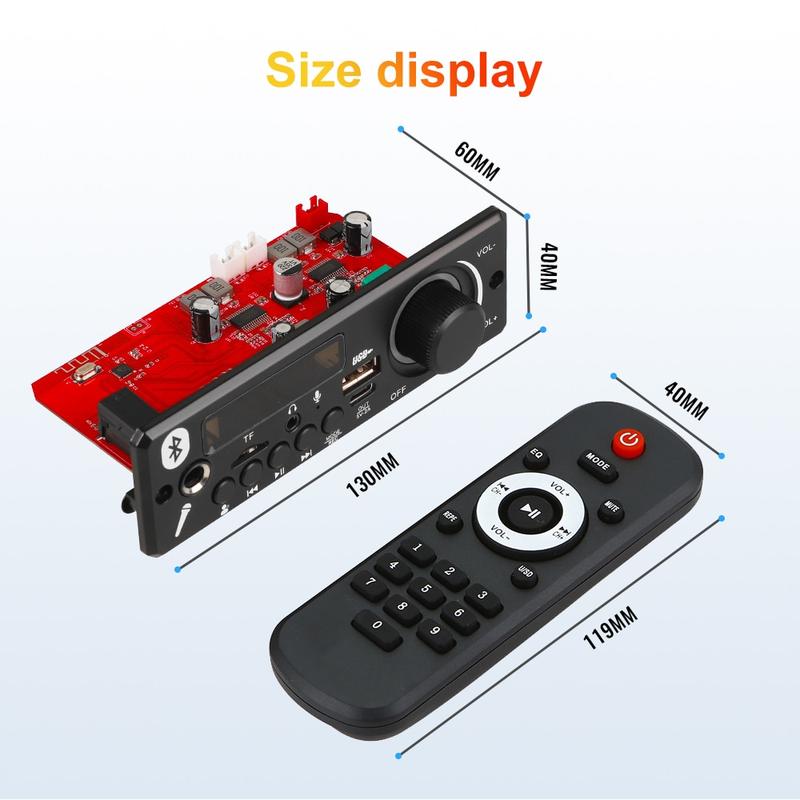 Product Introduction of Car Bluetooth 5.0 12V 2*80W MP3 player USB FM microphone handsfree control decoding board 20