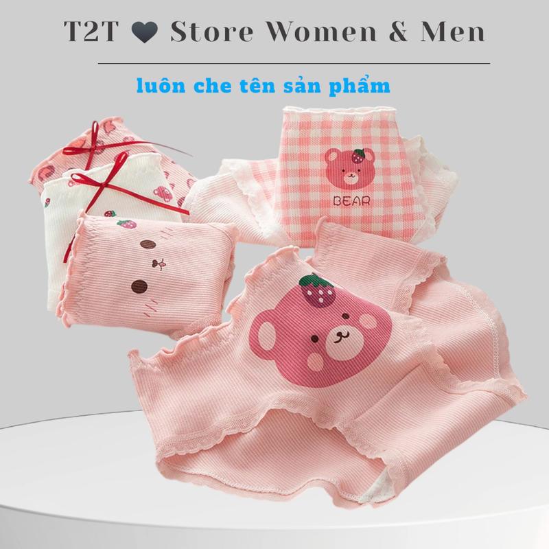 Combo 10 (or 5) Quần Lót Nữ Thun Tăm Họa Tiết Gấu Hồng Kute Thấm Hút Mồ Hôi - Đáy 2 Lớp Women