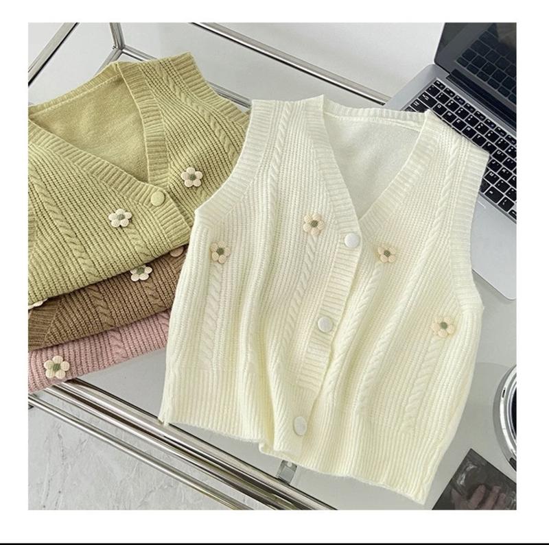  Áo gile len nữ cúc bọc,đính hoa hàng QC mềm mịn. aolen 