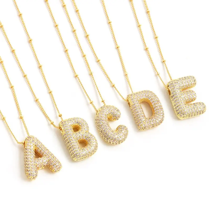 Europe and The United States New 26 English Letter Necklace Copper Plated Gold Micro-inset Zircon Balloon Letter Pendant Necklace Cross-border