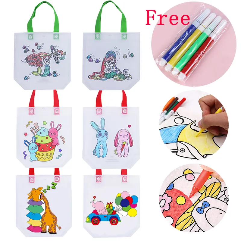 Craft Painting Bag Diy Graffiti Bag Handmade Bag Lootbag Treats Diy Coloring Bag For Kids Arts Educational Toys
