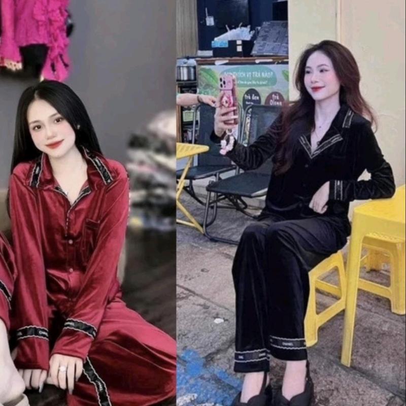 Set bộ nhung đen đỏ pizama tay dài mùa đông nam nữ