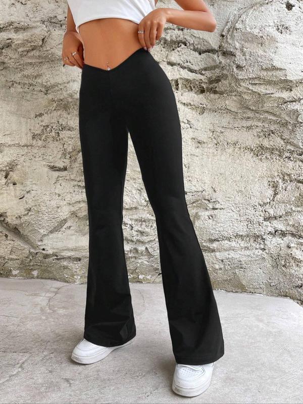 Women's Plain High Waist Flare Leg Pants, Casual Comfy Bell Bottom Trousers for Daily Wear, Ladies Bottoms for All Seasons 3