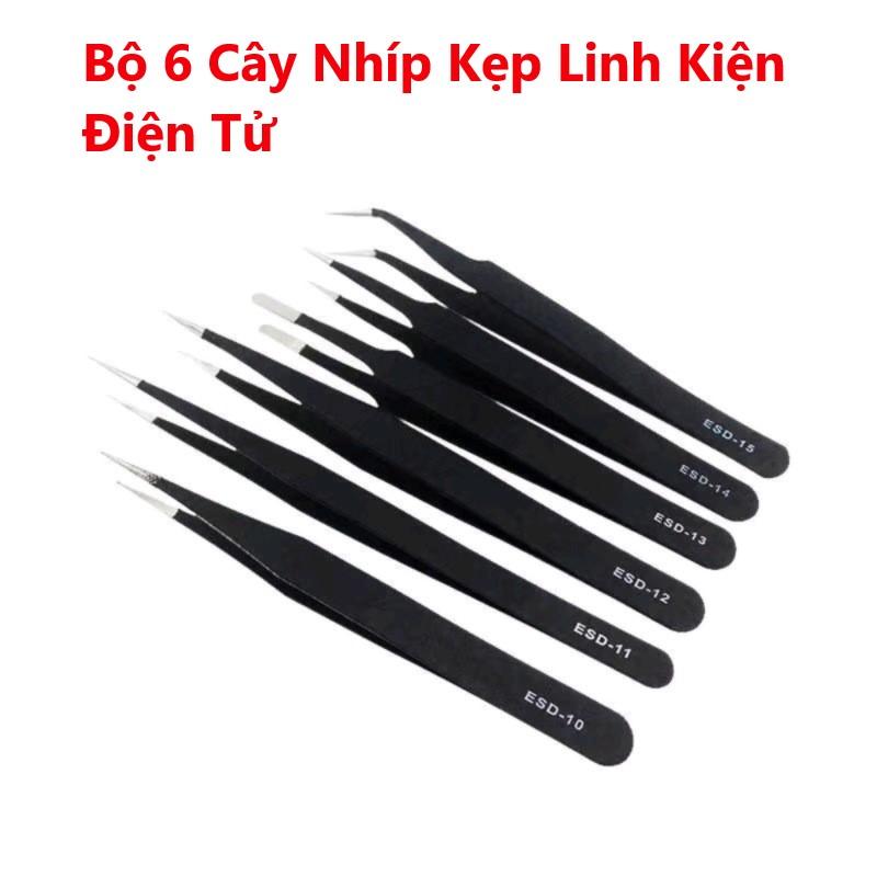 Bộ 6 Cây Nhíp Kẹp Linh Kiện Điện Tử Chống Tĩnh Điện Màu Đen - Chất lượng cao