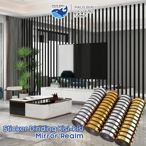 Paus Biru -  Wallpaper 3D Cermin Motif Garis Kisi 280 x 40 cm Bahan XPE Metal Tebal - Dekorasi Kamar