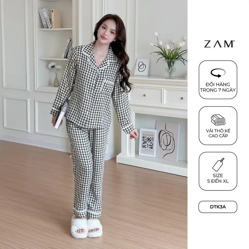 BỘ MẶC NHÀ ZAM - DTK - BỘ DÀI TAY KẺ THÔ COTTON 1