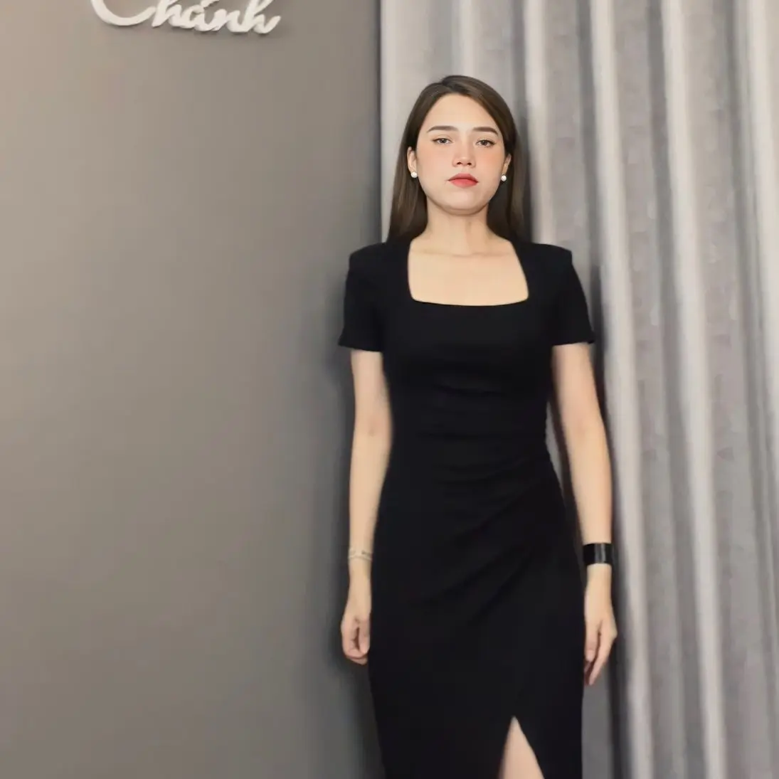 Váy Body Bo Gân Ôm Gọn Cổ Vuông - Chảnh Shop