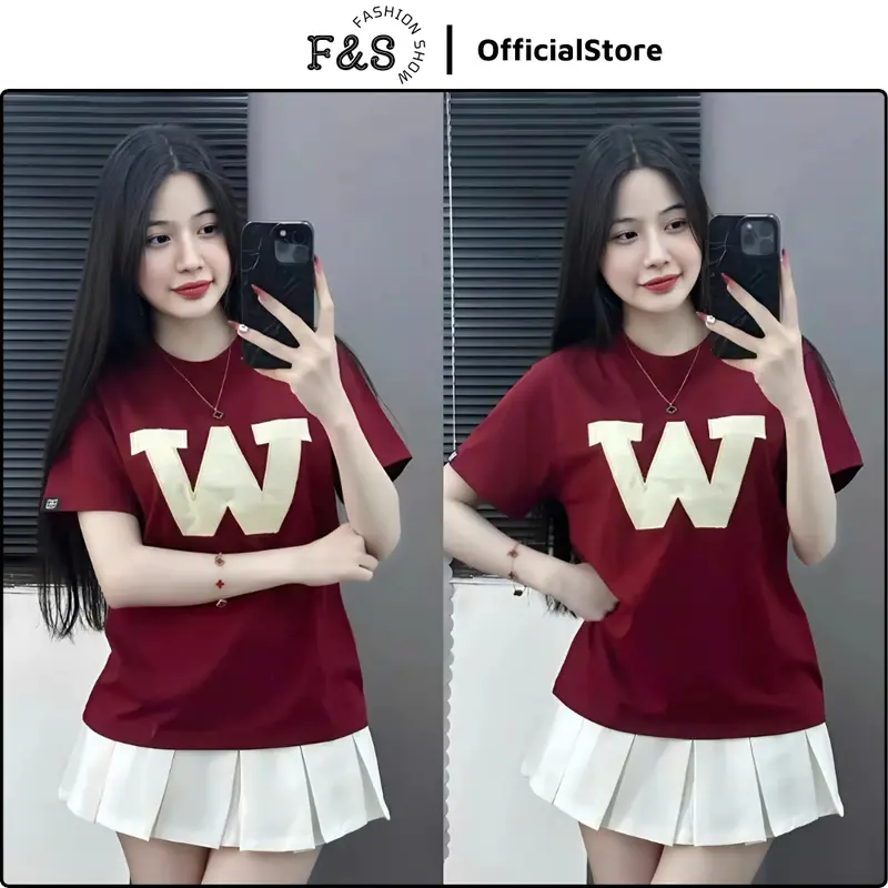 Áo thun unisex from rộng CHỮ W - Áo phông F&S nam nữ tay lỡ dành cho các cặp đôi Top Cotton Women Top Cotton Cổ Tròn 4