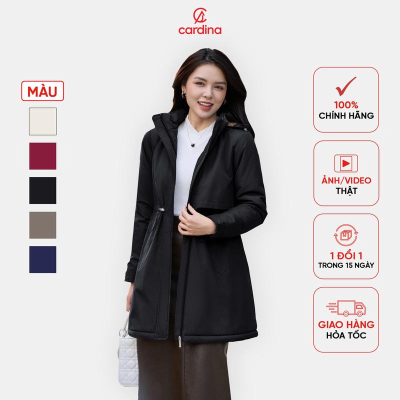 Áo parka nữ CARDINA chất gió tráng poly 50D dáng dài lót lông giữ ấm tốt cản gió chống thấm nước 2025 4PKD01
