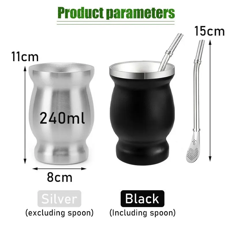 240ML Gaucho Yerba Mate Tea Cup Stainless Steel Double Wall 1