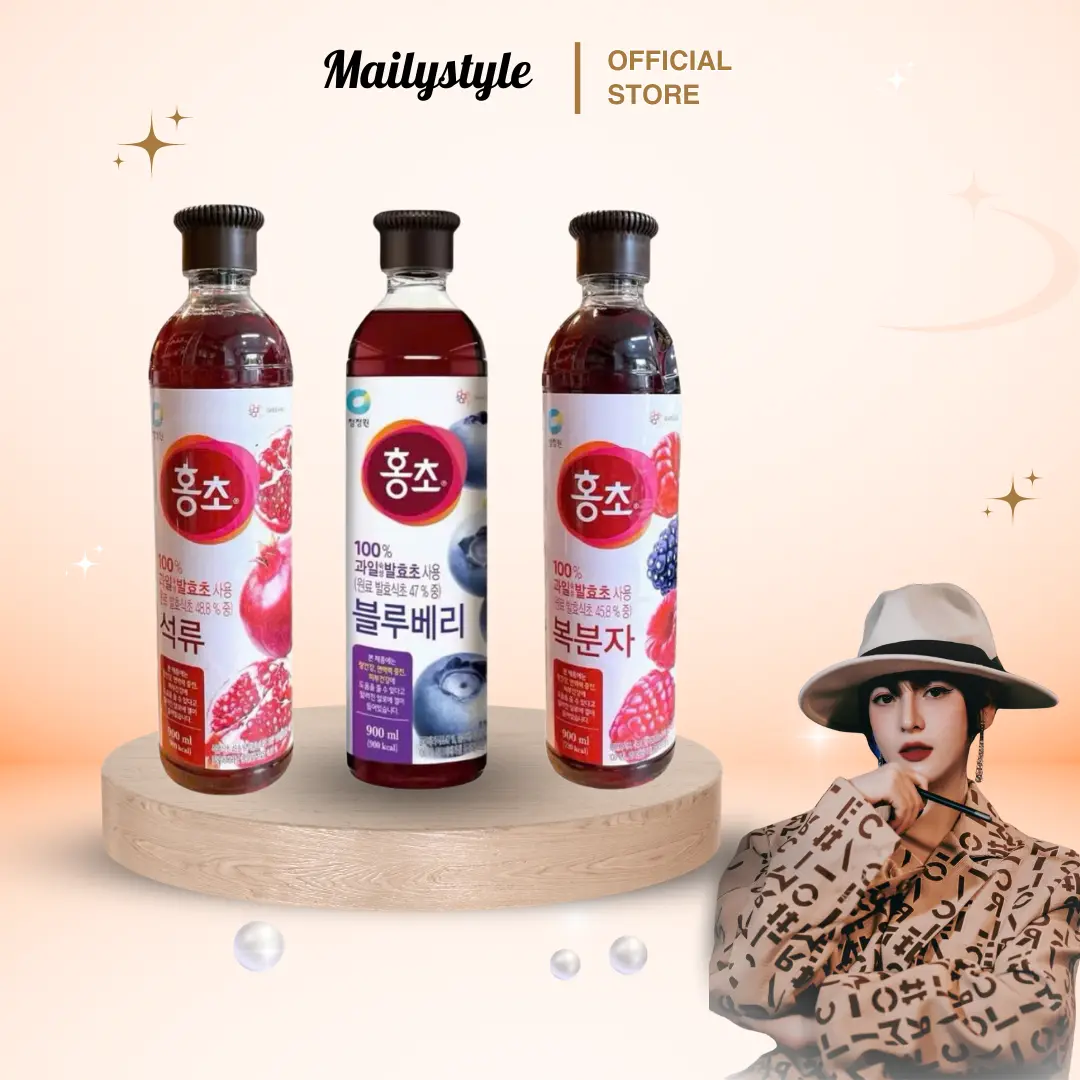 T821_  1 Chai Giấm Trái Cây Hàn Quốc Nước Hongcho Daesang  Chai 900ML (Có nhiều vị)
