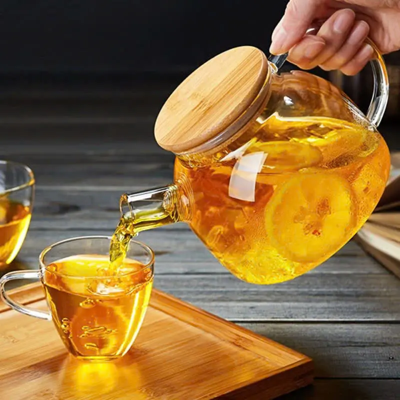 Ấm trà thủy tinh chịu nhiệt dày dặn Deli nắp gỗ 1L GPH 20 - ẤM TRÀ SANG TRỌNG ĐẸP MẮT 8